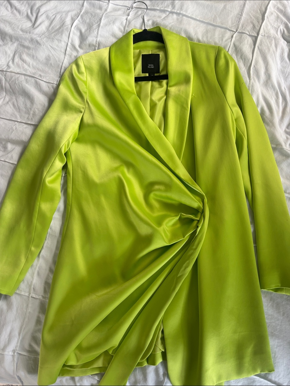 Bright Lime Green Draped Satin Blazer Top - RIVER ISLAND